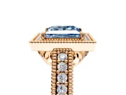 Milgrain Halo Engagement Ring Setting for Fancy Blue Princess Cut Center with Pave Band and Prong Head in Rose Gold