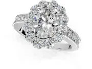 Halo Engagement Ring Setting for Oval Center with Milgrain Channel Band and Prong Head in Platinum