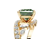 Solitaire Engagement Ring Setting for Fancy Green Princess Cut Center with Pave Bypass Twist Band and Prong Head in Yellow Gold