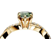 Crossover Engagement Ring Setting for Fancy Green Pear-Shaped Center with Pave and Plain Strands and Prong Head in Yellow Gold