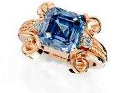 Solitaire Engagement Ring Setting for Fancy Blue Asscher Cut Center with Twisted Band and Scroll Prong Head in Rose Gold