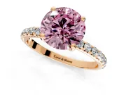 Solitaire Engagement Ring Setting for Fancy Pink Round Cut Center with Micro Pave Band and Prong Head in Rose Gold