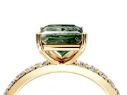 Solitaire Engagement Ring Setting for Fancy Green Princess Cut Center with Round Cut Pave Band and Prong Head in Yellow Gold