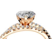 Solitaire Engagement Ring Setting for Heart-Shaped Center with Woven 3-Strand Pave Band and Prong Head in Rose Gold