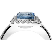 Pave Halo Engagement Ring Setting for Fancy Blue Princess Cut Center with Single Row Pave Band and Prong Head in White Gold