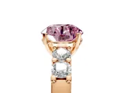 5 Stone Engagement Ring Setting for Fancy Pink Round Cut Center with Plain Band and Prong Head in Rose Gold