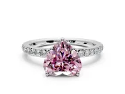 Solitaire Engagement Ring Setting for Fancy Pink Heart-Shaped Center with Fine Pave Band and Prong Head in Platinum