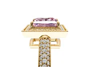 Milgrain Halo Engagement Ring Setting for Fancy Pink Princess Cut Center with Three-Sided Pave Band and Prong Head in Yellow Gold