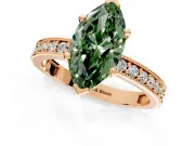 Milgrain Pave Engagement Ring Setting for Fancy Green Marquise Center with Accent Band and Prong Head in Rose Gold