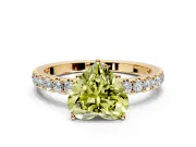 Solitaire Engagement Ring Setting for Fancy Yellow Heart-Shaped Center with Large Accent Band and Prong Head in Yellow Gold