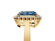 Starburst Halo Engagement Ring Setting for Fancy Blue Emerald Cut Center with Flat Cathedral Band and Prong Head in Yellow Gold