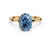 Hidden Halo Engagement Ring Setting for Fancy Blue Oval Center with Plain Band and Tall Prong Head in Yellow Gold