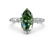 Cluster Engagement Ring Setting for Fancy Green Marquise Center with Round Cut Accent Band and Prong Head in Platinum