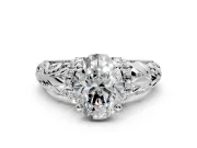 Solitaire Engagement Ring Setting for Oval Center with Filigree Accent Basket and Prong Head in Platinum
