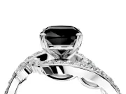 Solitaire Engagement Ring Setting for Fancy Black Cushion Cut Center with Filigree Band and Prong Head in White Gold