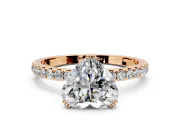 Solitaire Engagement Ring Setting for Heart-Shaped Center with Pave Band and Claw Prong Head in Rose Gold