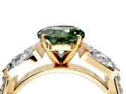 Channel-Set Engagement Ring Setting for Fancy Green Round Cut Center with Baguette Band and Prong Head in Yellow Gold