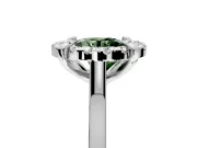 Single Halo Engagement Ring Setting for Fancy Green Round Cut Center with Corner Claws, Plain Band and Prong Head in Platinum
