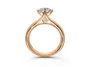 Solitaire Engagement Ring Setting for Round Cut Center with Milgrain Cathedral Band and Prong Head in Rose Gold