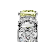 Pave Engagement Ring Setting for Fancy Yellow Princess Cut Center with Curved Accent Rows, Openwork and Prong Head in Sterling Silver