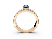 Solitaire Engagement Ring Setting for Fancy Blue Emerald Cut Center with Wide-Open Split Shank and Prong Head in Rose Gold