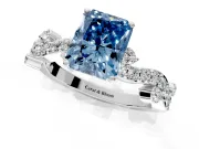 Solitaire Engagement Ring Setting for Fancy Blue Radiant Cut Center with Bar-Station Pave Twist and Prong Head in Platinum