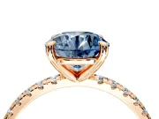 Solitaire Engagement Ring Setting for Fancy Blue Round Cut Center with Fine Pave Narrow Band and Prong Head in Rose Gold