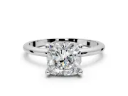Minimalist Solitaire Engagement Ring Setting for Cushion Cut Center with Thin Band and Prong Head in White Gold