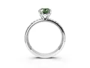 Solitaire Engagement Ring Setting for Fancy Green Oval Center with Milgrain X Pattern Band and Prong Head in White Gold