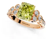 Cluster Engagement Ring Setting for Fancy Yellow Radiant Cut Center with Bezel Accent Clusters and Prong Head in Rose Gold