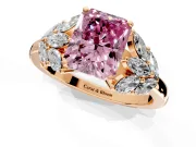 Leaf Cluster Engagement Ring Setting for Fancy Pink Radiant Cut Center with Marquise Accents and Prong Head in Rose Gold