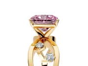 Solitaire Engagement Ring Setting for Fancy Pink Radiant Cut Center with Criss-Cross Accent Band and Prong Head in Yellow Gold