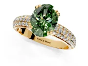 Solitaire Engagement Ring Setting for Fancy Green Oval Center with Multi-Row Pave Accents and Basket Head in Yellow Gold