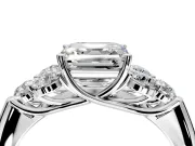 Cluster Engagement Ring Setting for Asscher Cut Center with Round Cut Accent Frame and Prong Head in Sterling Silver