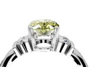 Solitaire Engagement Ring Setting for Fancy Yellow Oval Center with Grooved Bar Accent Band and Prong Head in Platinum