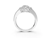 Halo Engagement Ring Setting for Cushion Cut Center with Milgrain Channel Band and Prong Head in Sterling Silver