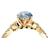 Leaf Motif Engagement Ring Setting for Fancy Blue Marquise Center with Pave Band and Prong Head in Yellow Gold