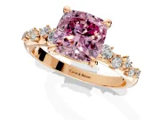 Solitaire Engagement Ring Setting for Fancy Pink Cushion Cut Center with Trailing Leaf Accent Band and Prong Head in Rose Gold
