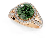 Halo Engagement Ring Setting for Fancy Green Round Cut Center with Narrow Pave Split Shank and Prong Head in Rose Gold