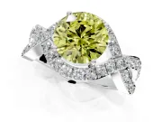 Halo Engagement Ring Setting for Fancy Yellow Round Cut Center with Pave Infinity Twist Band and Prong Head in Platinum