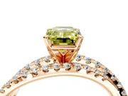 Solitaire Engagement Ring Setting for Fancy Yellow Emerald Cut Center with Woven 3-Strand Pave Band and Prong Head in Rose Gold