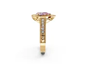 Milgrain Halo Engagement Ring Setting for Fancy Pink Pear-Shaped Center with Pave Band and Prong Head in Yellow Gold