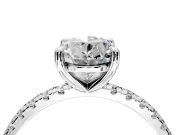 Solitaire Engagement Ring Setting for Oval Center with Fine Pave Narrow Band and Prong Head in Platinum