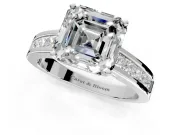 Solitaire Engagement Ring Setting for Asscher Cut Center with Princess Cut Channel Band and Prong Head in Platinum