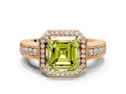 Milgrain Halo Engagement Ring Setting for Fancy Yellow Asscher Cut Center with Pave Band and Prong Head in Rose Gold