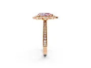 Milgrain Halo Engagement Ring Setting for Fancy Pink Pear-Shaped Center with Bezel Point Accents and Prong Head in Rose Gold