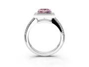Milgrain Halo Engagement Ring Setting for Fancy Pink Princess Cut Center with Three-Sided Pave Band and Prong Head in Sterling Silver