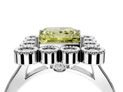 Cluster Halo Engagement Ring Setting for Fancy Yellow Princess Cut Center with Milgrain Bezel Accents and Prong Head in White Gold