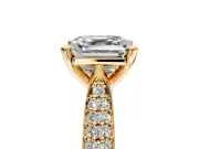 Solitaire Engagement Ring Setting for Asscher Cut Center with Multi-Row Accents and Prong Head in Yellow Gold