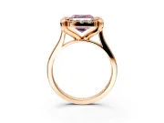 Single Halo Engagement Ring Setting for Fancy Pink Asscher Cut Center with Corner Claws, Plain Band and Prong Head in Rose Gold